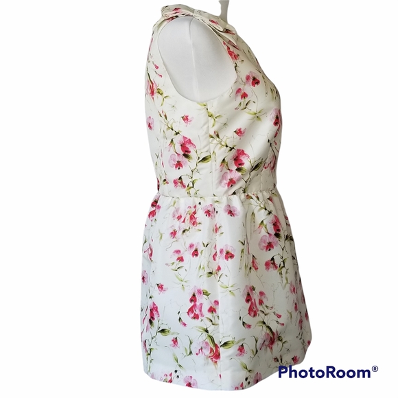 TOP VALENTINO RED Peplum Pink Floral Leaves Zip Back Gathered Sz 8 NWT - Picture 3 of 11